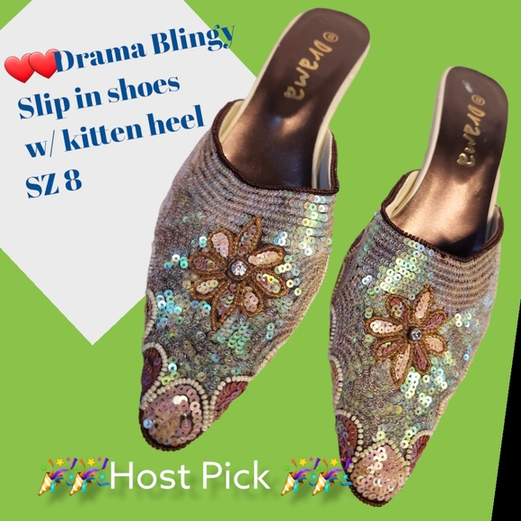 🎉🎉 HP🎉🎉 Drama Slip in sandals, sequins, kitten heel, Sz 8 - Picture 1 of 8
